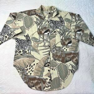 Rhapsody Vintage AOP safari Animal Print Women's Button Down Shirt Zebra M/L
